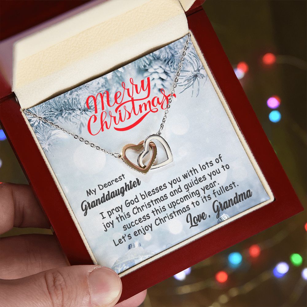 Personalized To My Granddaughter Interlocking Hearts Necklace From Grandma- Merry Christmas #e196