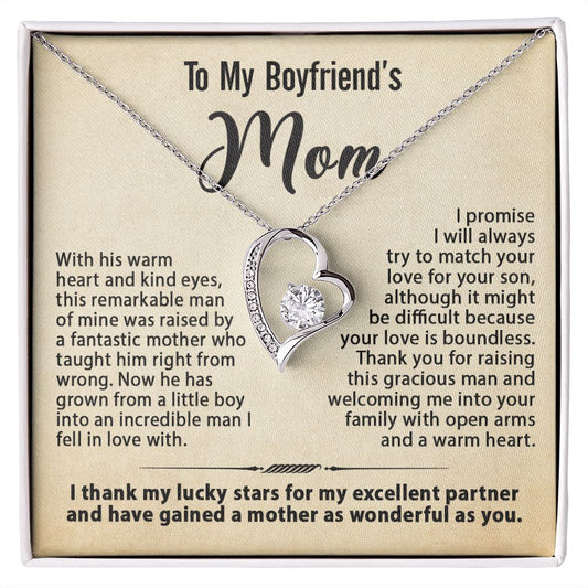 To My Boyfriend's Mom Necklace, Gift for Boyfriend's Mom, Mother's Day Birthday Ideas, Message Card Jewelry Present For BF's Mother #e259