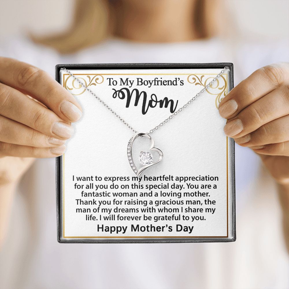 Gift For Boyfriend's Mom - To My Boyfriend's Mom Necklace, Mother's Day Birthday Ideas, Forever Love Jewelry Message Card For BF's Mother #e262
