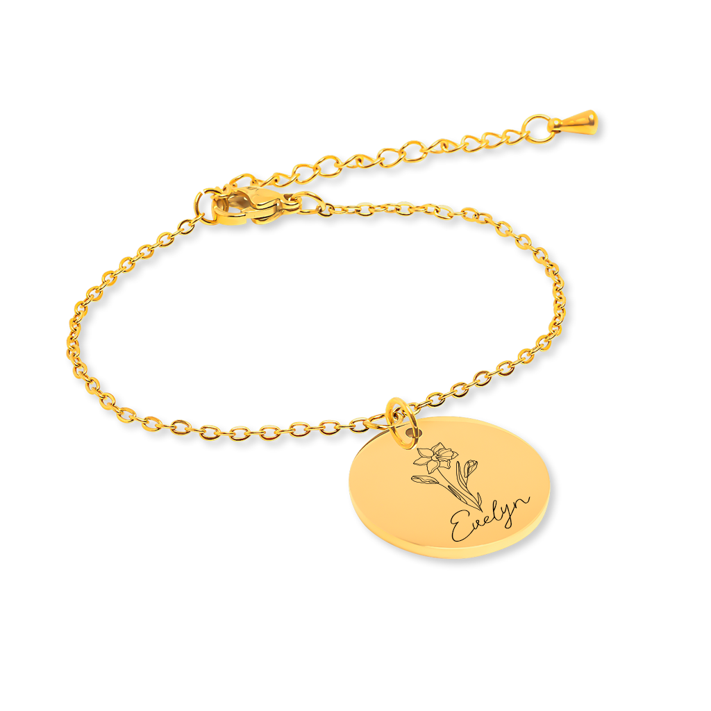 Personalized Birth flower With Name Bracelet