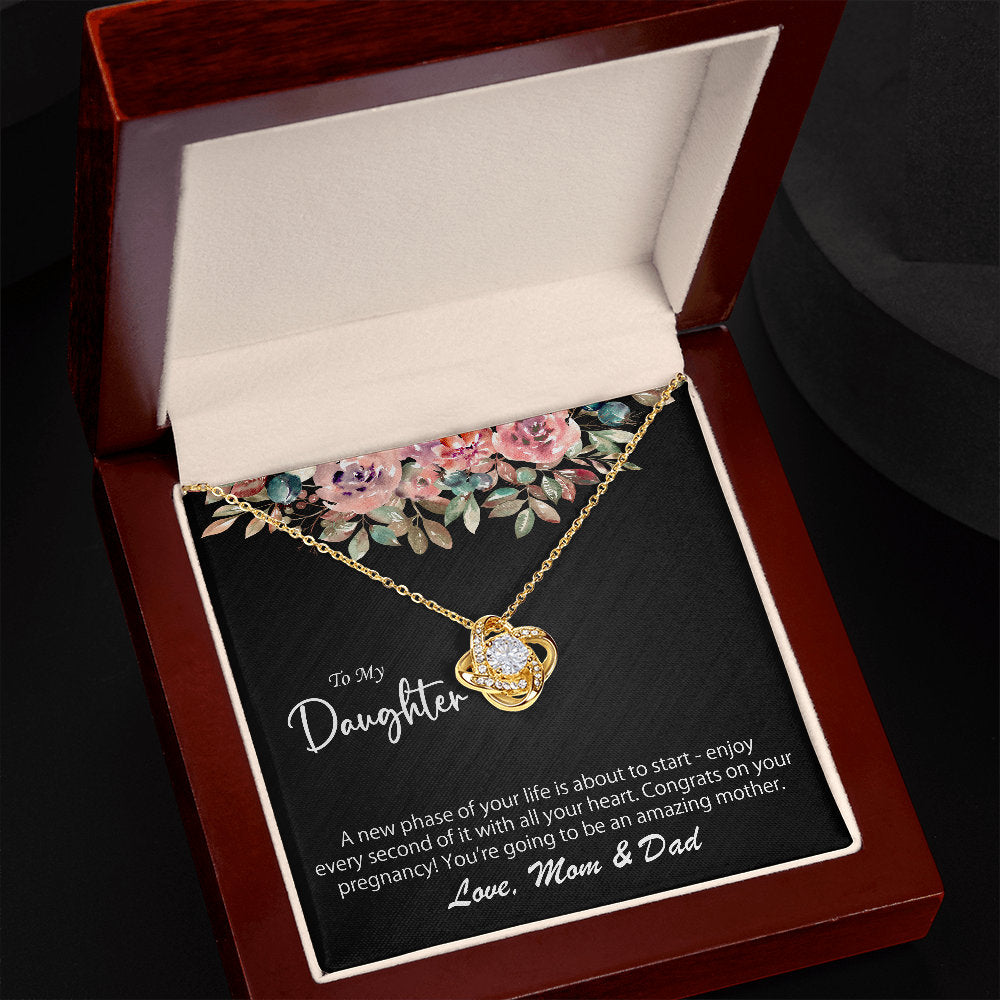 To My Daughter Pregnancy Necklace Gift For Her, 14K White Gold, 18K Yellow Gold Gift For Daughter, Jewelry Custom Gift Card From Mom & Dad