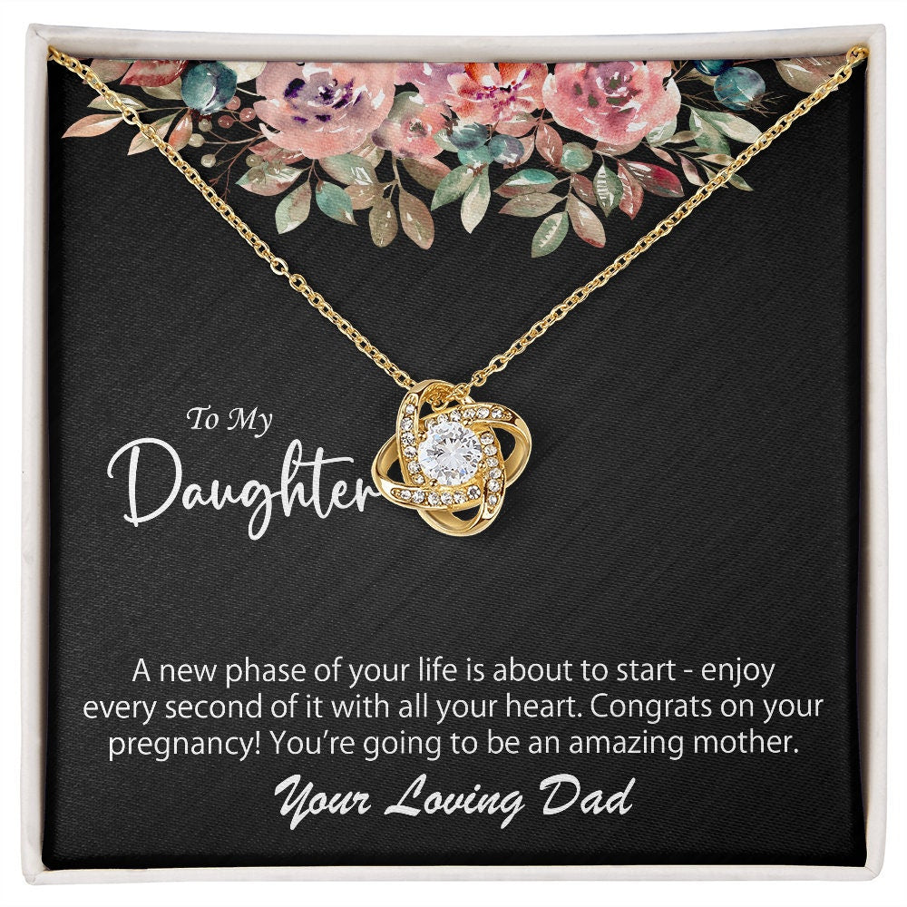 To My Daughter Pregnancy Necklace Gift For Her, 14K White Gold And 18K Yellow Gold Gift For Daughter, Jewelry Custom Gift Card From Dad