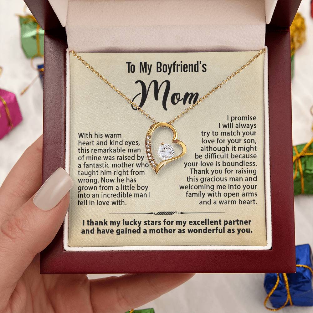 To My Boyfriend's Mom Necklace, Gift for Boyfriend's Mom, Mother's Day Birthday Ideas, Message Card Jewelry Present For BF's Mother #e259