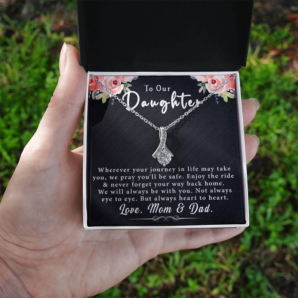 To Our Daughter, Love Mom & Dad – Alluring Beauty Necklace with a heartfelt message card is the best gift for your beloved daughter on her birthday, graduation, wedding, Christmas, and more. 