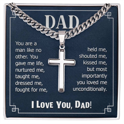 Personalized Engraved Cross Necklace On Cuban Link Chain To My Dad #e332