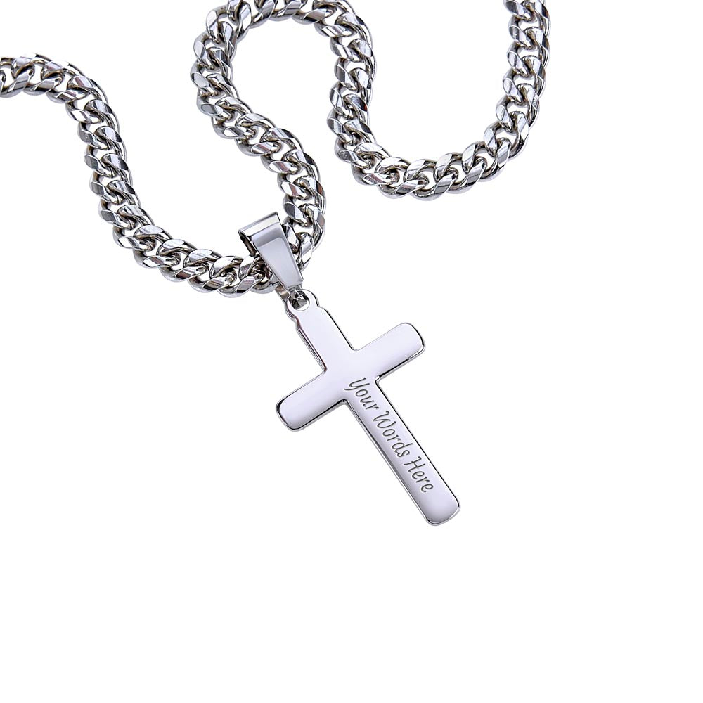 Personalized Engraved Cross Necklace On Cuban Link Chain To My Grandson #e331