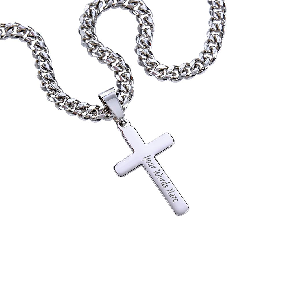 Personalized Engraved Cross Necklace On Cuban Link Chain To My Dad #e332