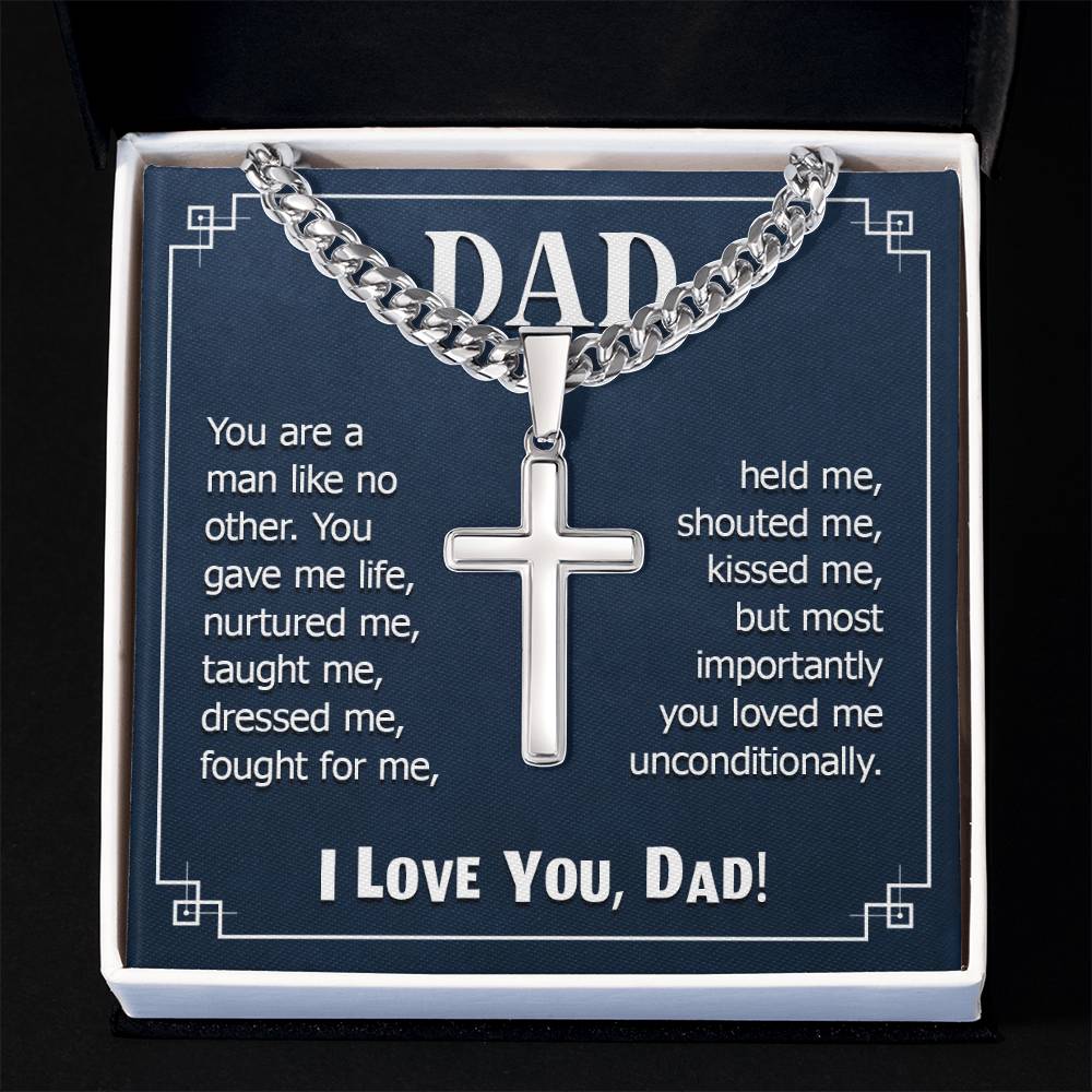 Personalized Engraved Cross Necklace On Cuban Link Chain To My Dad #e332