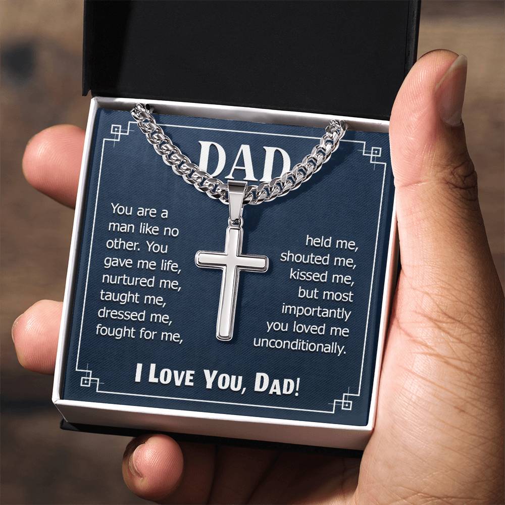 Personalized Engraved Cross Necklace On Cuban Link Chain To My Dad #e332