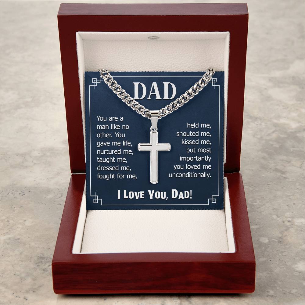 Personalized Engraved Cross Necklace On Cuban Link Chain To My Dad #e332