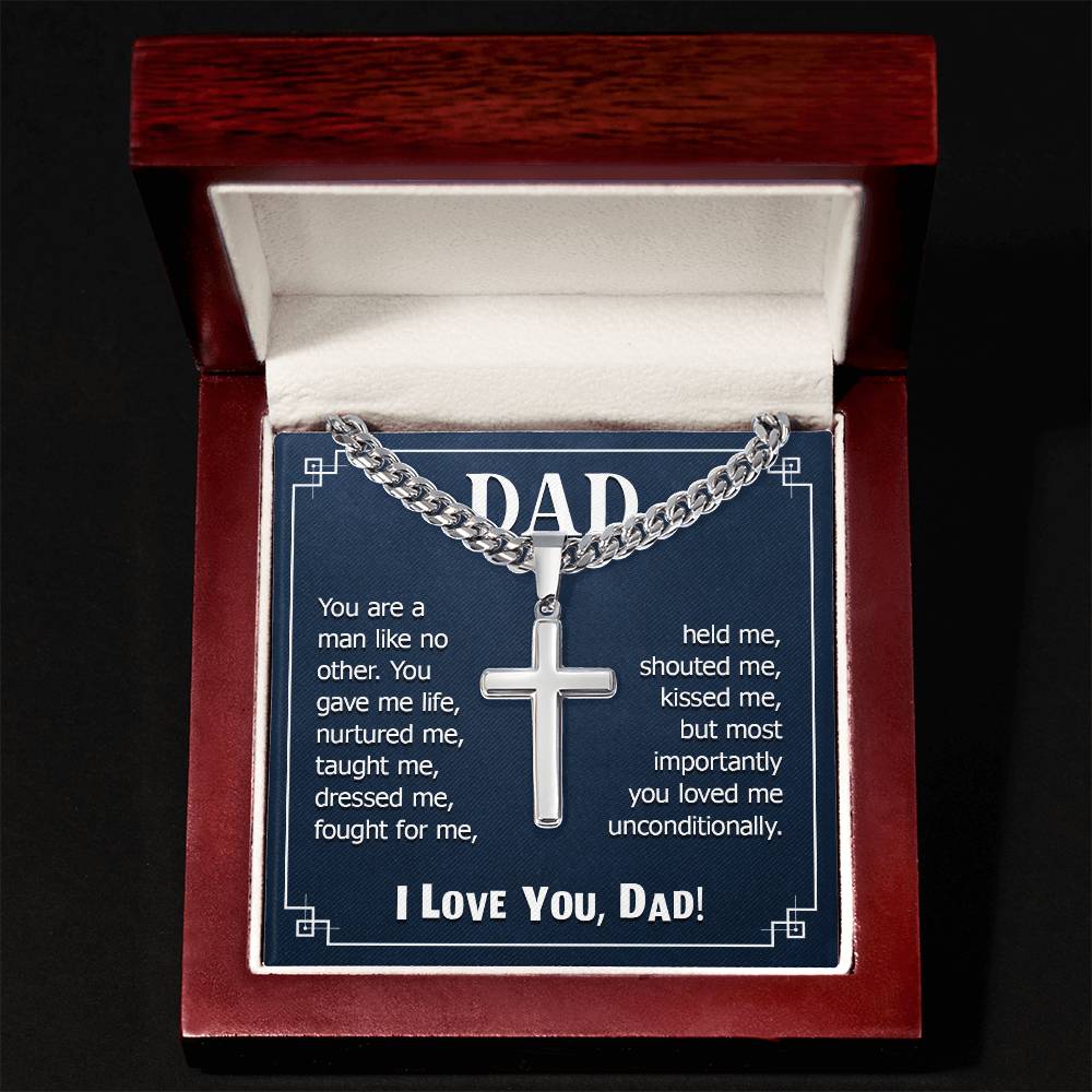 Personalized Engraved Cross Necklace On Cuban Link Chain To My Dad #e332