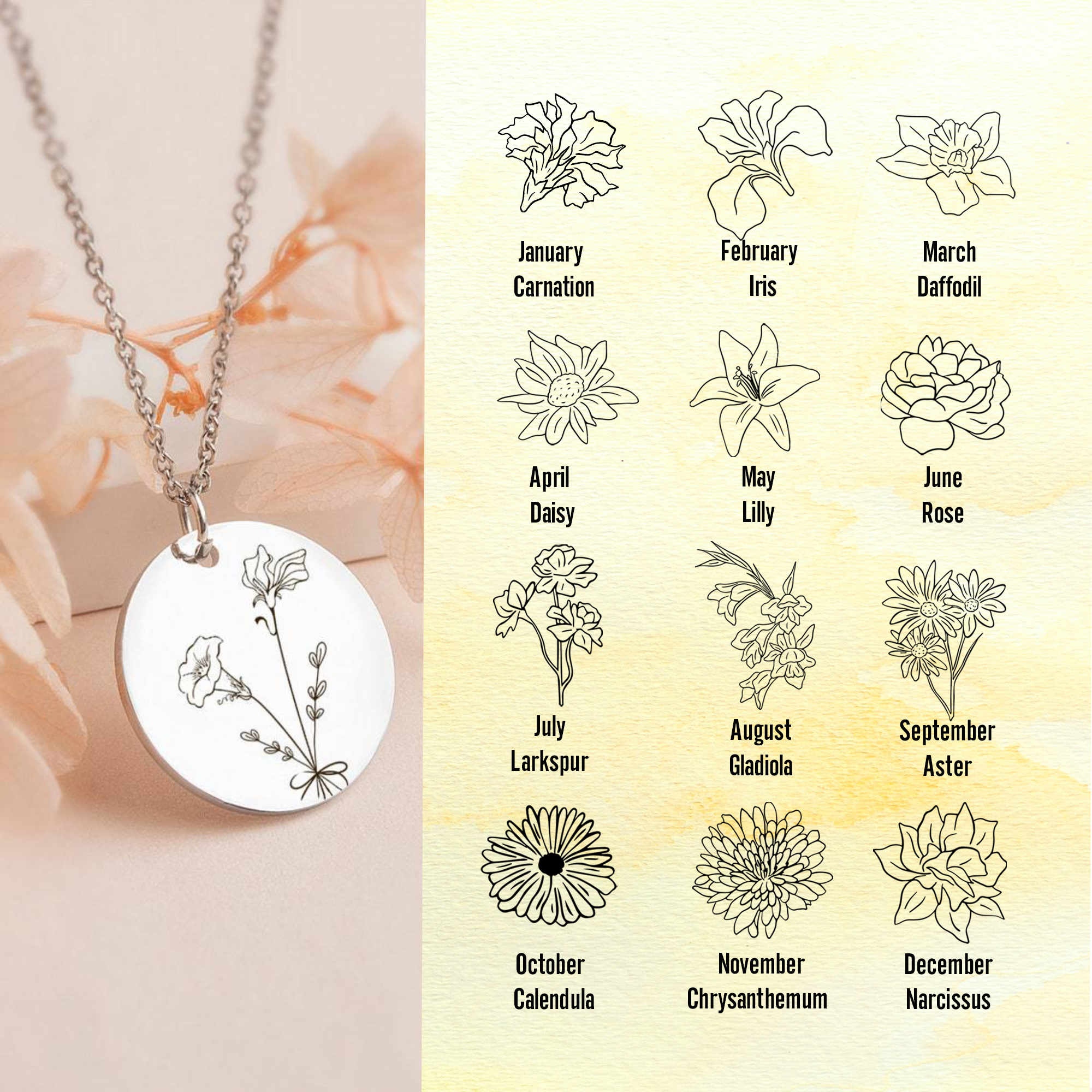 Custom Name Necklace With Birth Flower Nameplated Charm Birth Flower  Necklace Name Pendant Floral Bouquet Necklace Mom Jewelry - Customized  Necklaces - AliExpress