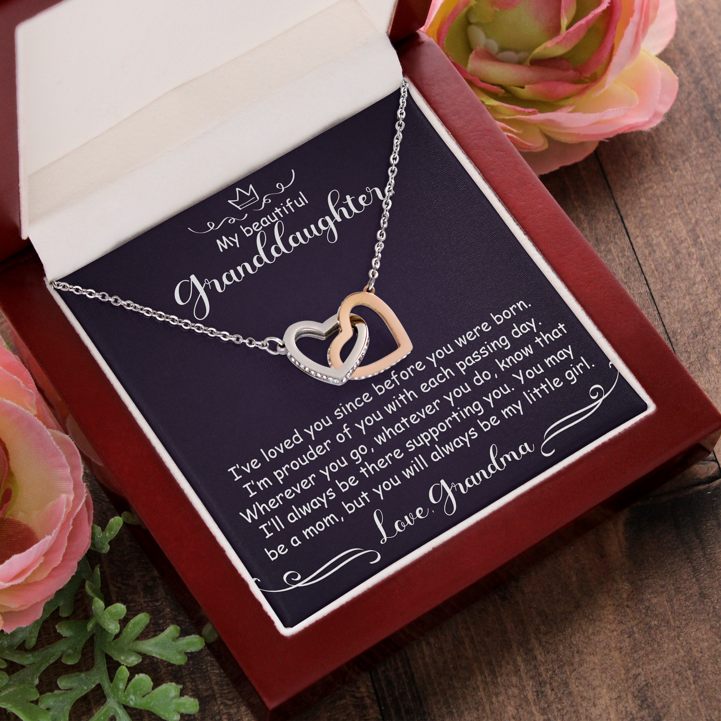 To My Granddaughter - I've loved you since before you were born - Interlocking Heart Necklace #e65