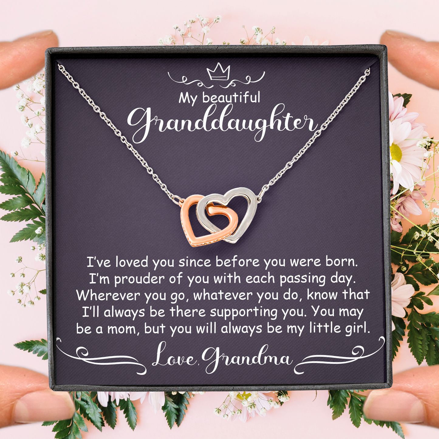 To My Granddaughter - I've loved you since before you were born - Interlocking Heart Necklace #e65