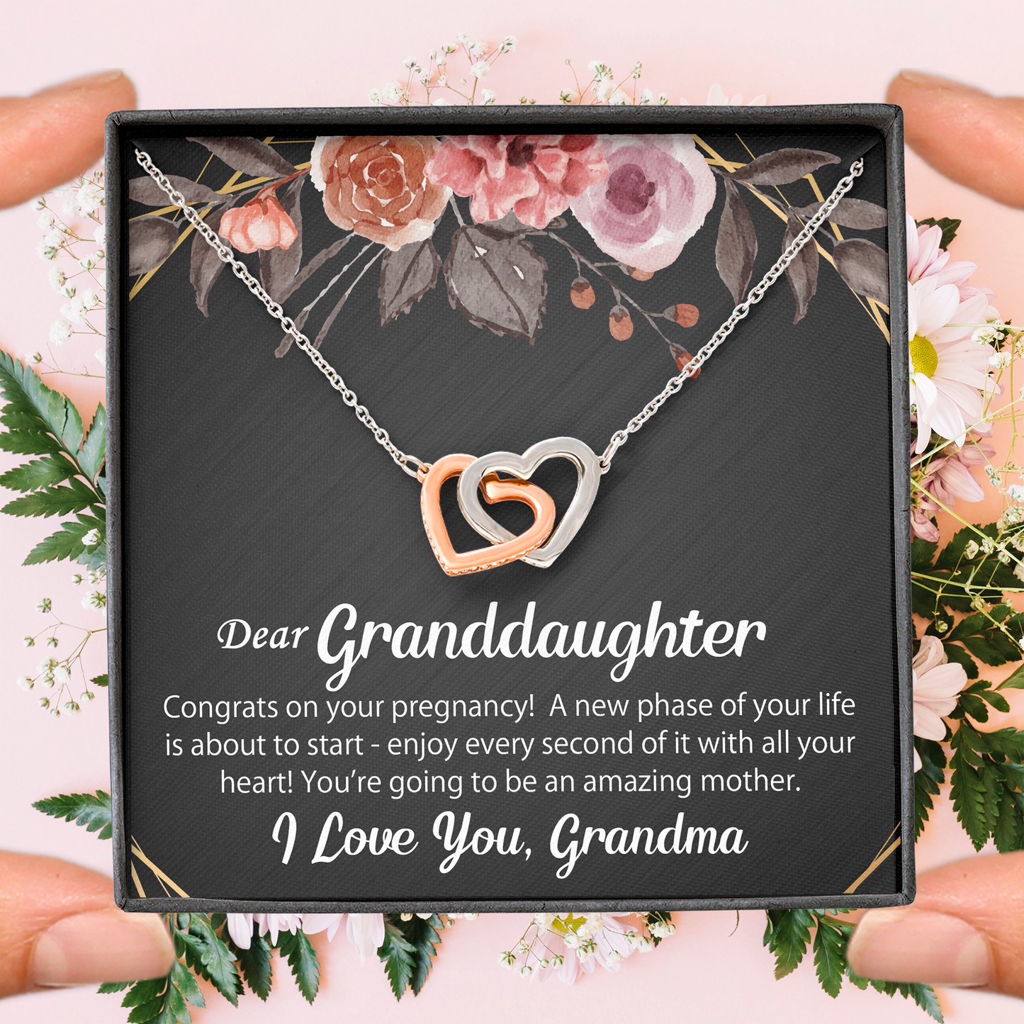 To My Granddaughter Gift On Her Pregnancy - Interlocking Hearts Necklace #e67