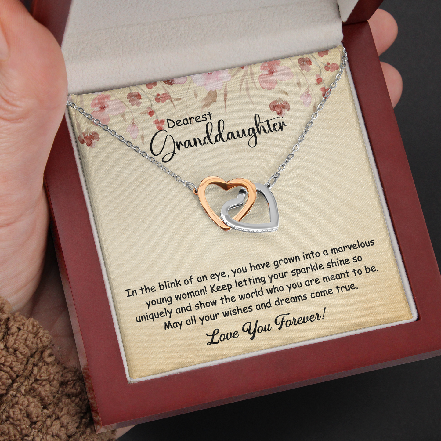 To My Granddaughter Necklace Gift - Interlocking Hearts necklace #e60