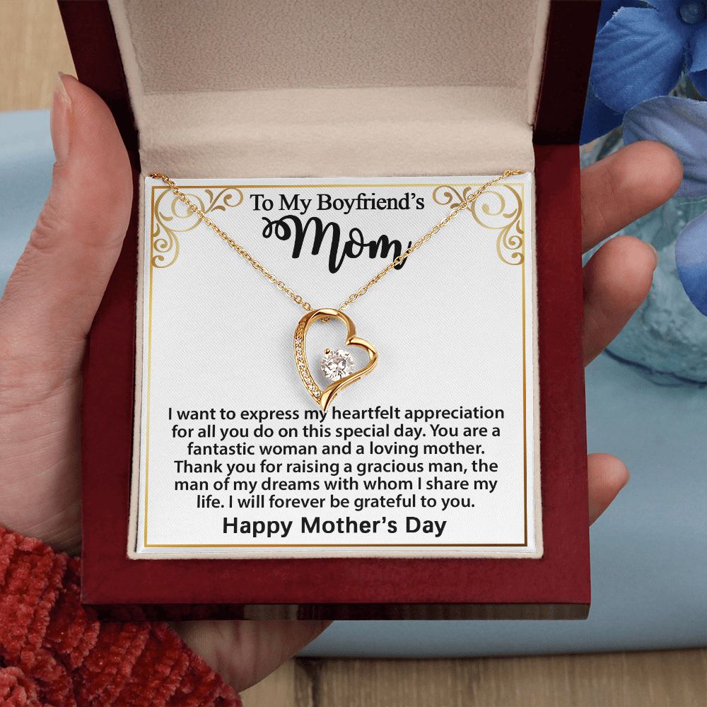 Gift For Boyfriend's Mom - To My Boyfriend's Mom Necklace, Mother's Day Birthday Ideas, Forever Love Jewelry Message Card For BF's Mother #e262