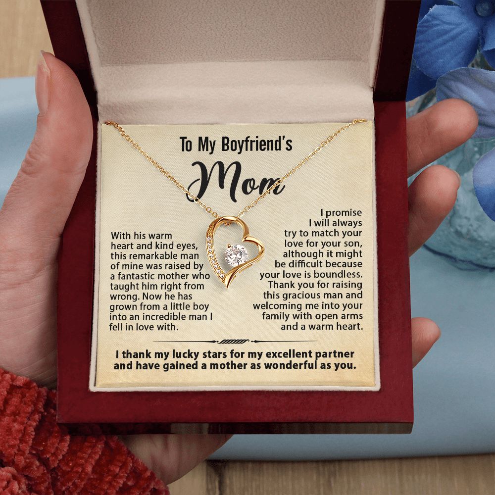 To My Boyfriend's Mom Necklace, Gift for Boyfriend's Mom, Mother's Day Birthday Ideas, Message Card Jewelry Present For BF's Mother #e259