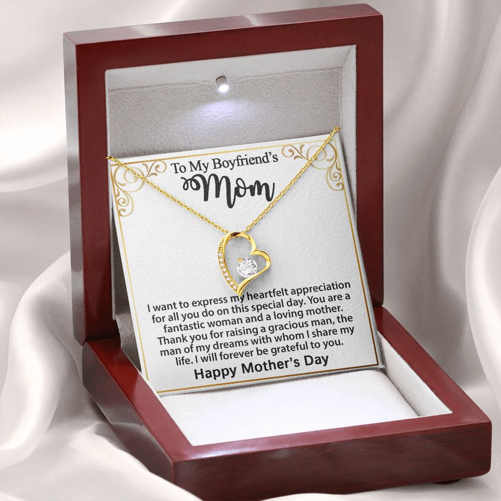 Gift For Boyfriend's Mom - To My Boyfriend's Mom Necklace, Mother's Day Birthday Ideas, Forever Love Jewelry Message Card For BF's Mother #e262