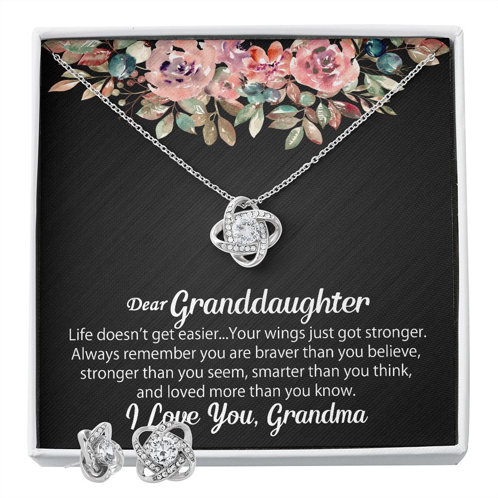 To My Granddaughter Gift - Love Knot Earrings & Necklace Set #e129