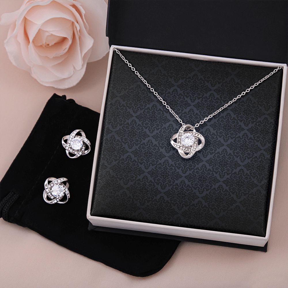 Love Knot Earrings & Necklace Set - 14K White Gold Gift For Her #e76