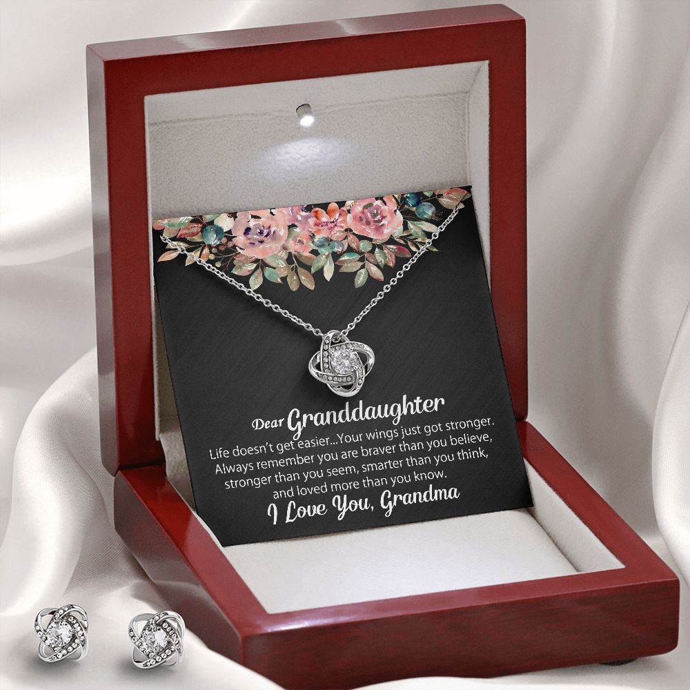 To My Granddaughter Gift - Love Knot Earrings & Necklace Set #e129