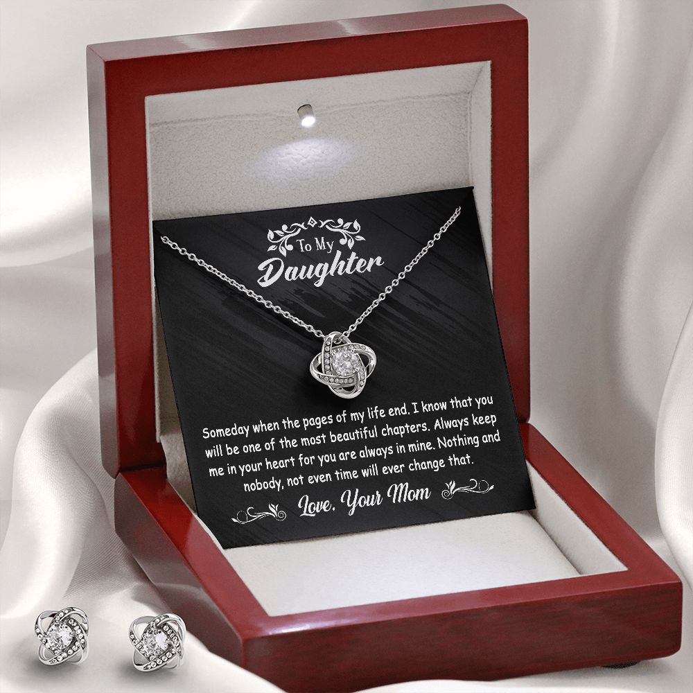 To My Daughter Gift From Mom- Love Knot Earrings & Necklace Set #e128