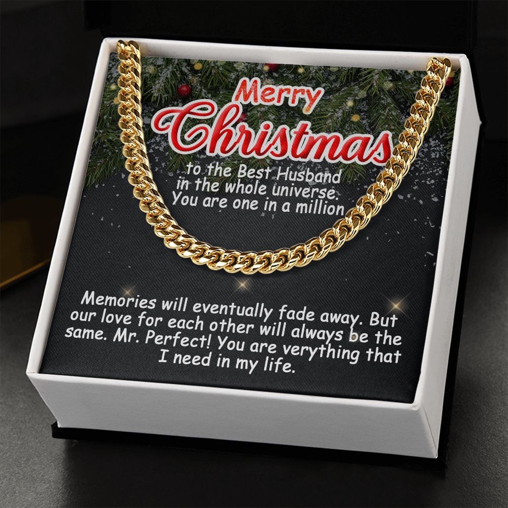 Personalized To My Husband Cuban Link Chain 5mm Necklace - Merry Christmas #e191