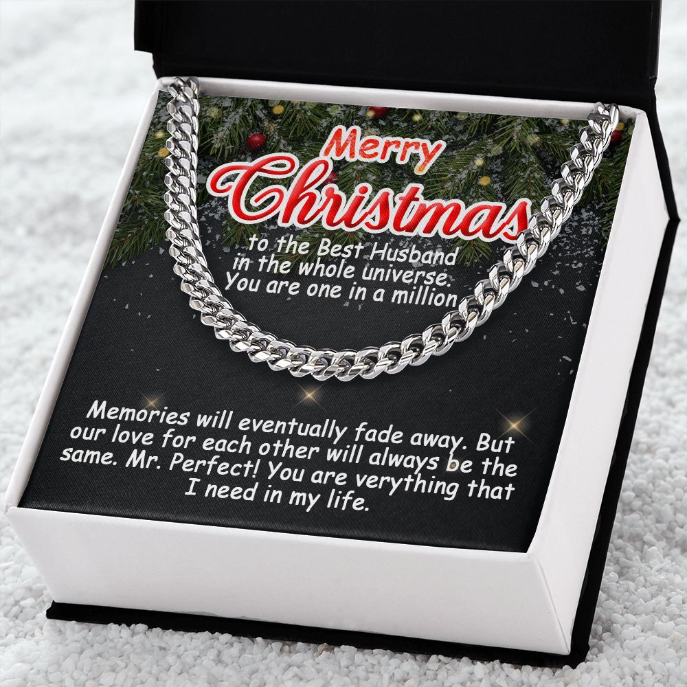 Personalized To My Husband Cuban Link Chain 5mm Necklace - Merry Christmas #e191