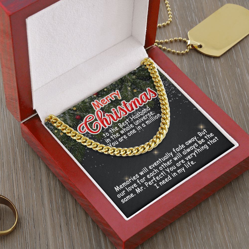 Personalized To My Husband Cuban Link Chain 5mm Necklace - Merry Christmas #e191