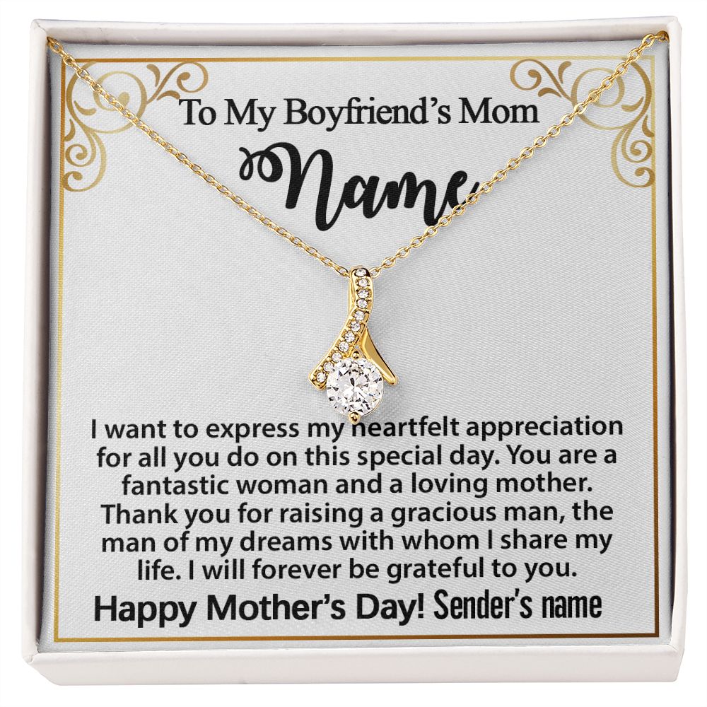 Gift for Boyfriend's Mom, To My Boyfriend's Mom Necklace Personalized, Mother's Day & Birthday Ideas, Message Card Jewelry Custom White-Alluring #e276