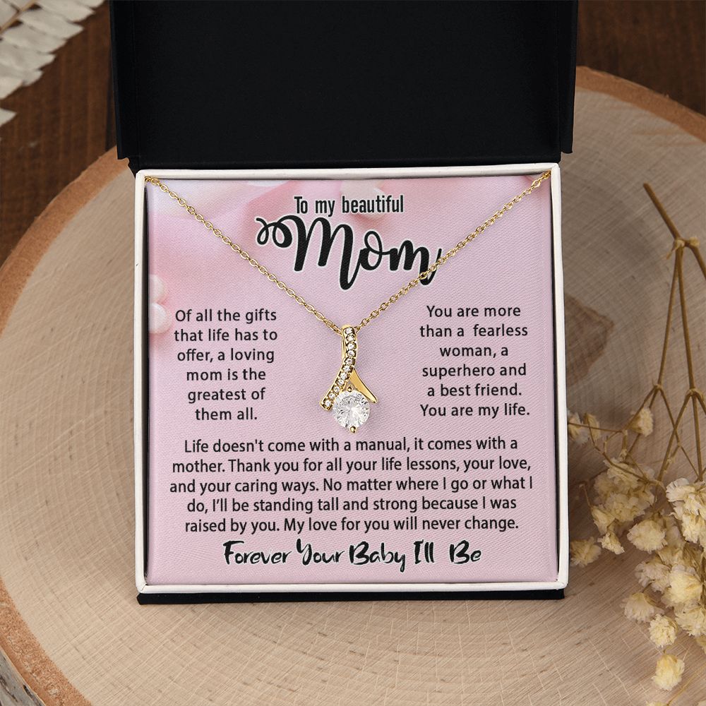 To My Mom Necklace, Mom Birthday Gift From Daughter & Son, Mothers Day Ideas Love Quote Message Card Alluring Beauty Pendant Jewelry For Mother #e234