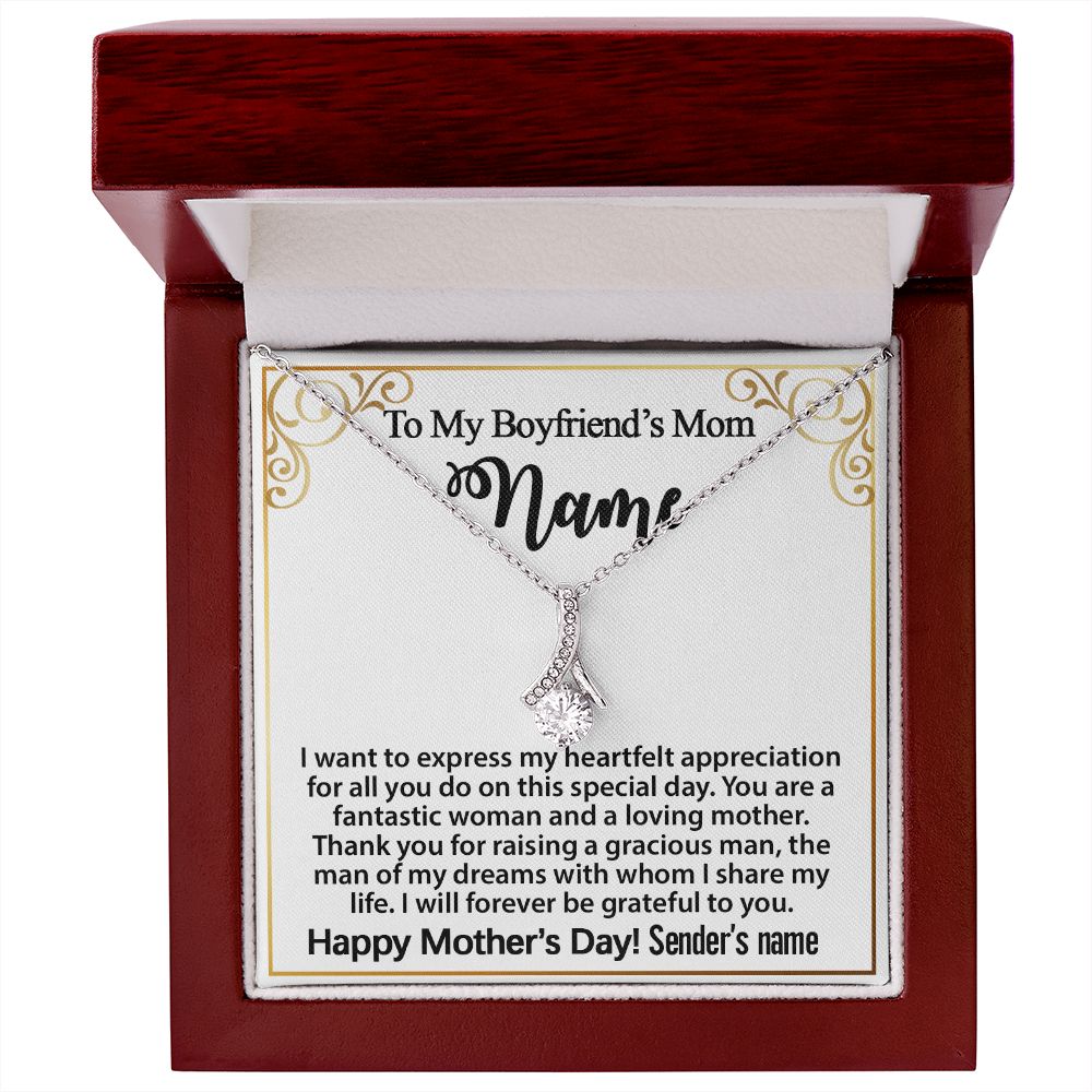 Gift for Boyfriend's Mom, To My Boyfriend's Mom Necklace Personalized, Mother's Day & Birthday Ideas, Message Card Jewelry Custom White-Alluring #e276