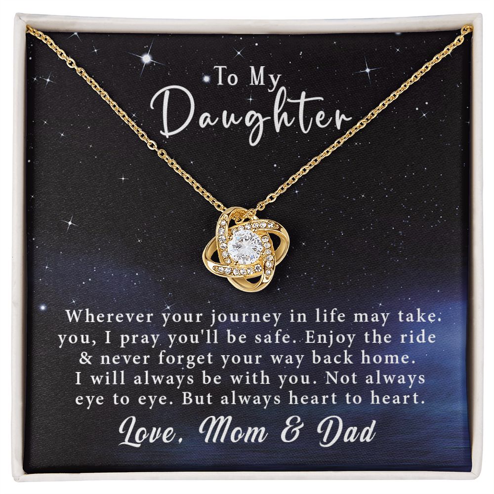 To My Daughter Love Knot Necklace Gift From Mom & Dad - Always heart to heart #e218