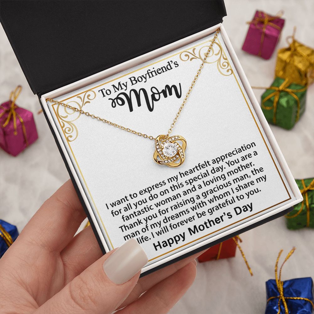 Gifts for Boyfriend's Mom: Gift For Boyfriend's Mom - To My Boyfriend's Mom Necklace, Mother's Day Birthday Xmas Ideas, Love Knot Jewelry Message Card For BF's Mother. Matched with a thoughtful message card. 