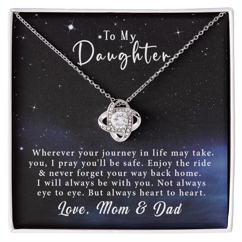 To My Daughter Love Knot Necklace Gift From Mom & Dad - Always heart to heart #e218