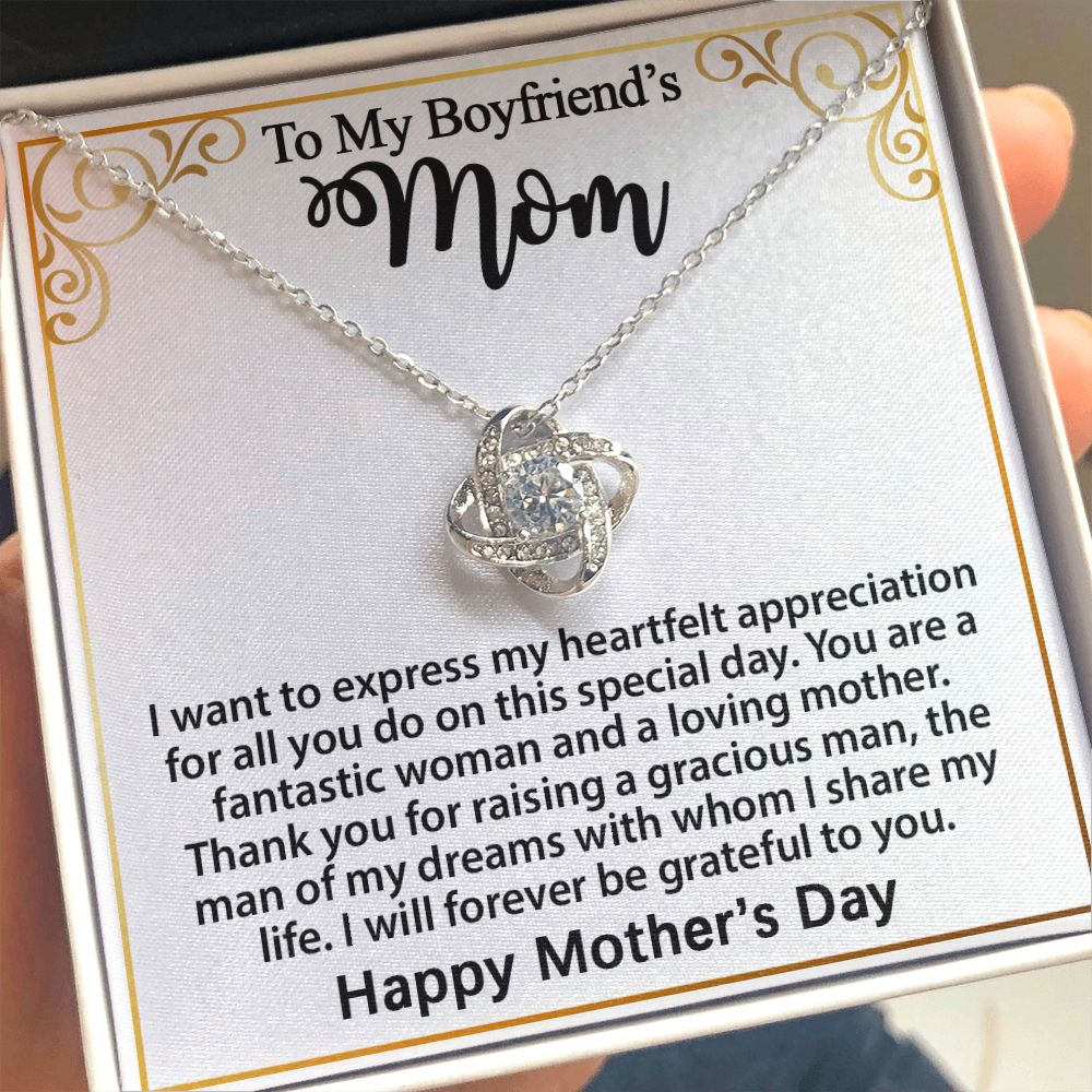 Gifts for Boyfriend's Mom: Gift For Boyfriend's Mom - To My Boyfriend's Mom Necklace, Mother's Day Birthday Xmas Ideas, Love Knot Jewelry Message Card For BF's Mother. Matched with a thoughtful message card. 