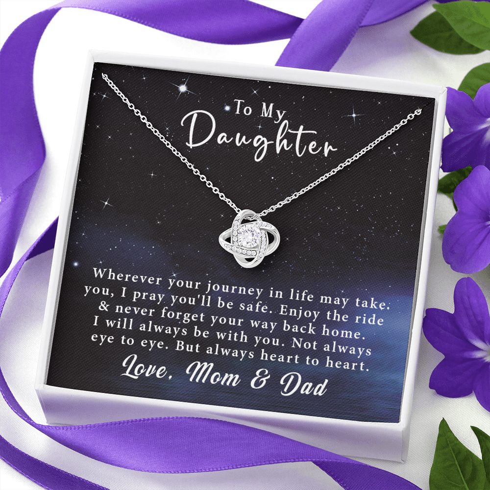 To My Daughter Love Knot Necklace Gift From Mom & Dad - Always heart to heart #e218