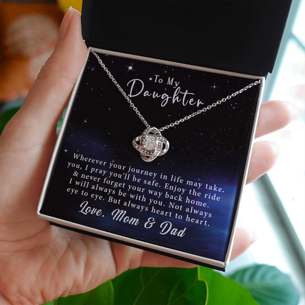 To My Daughter Love Knot Necklace Gift From Mom & Dad - Always heart to heart #e218