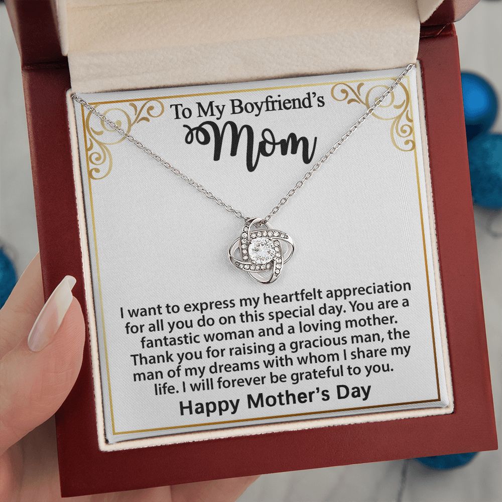 Gifts for Boyfriend's Mom: Gift For Boyfriend's Mom - To My Boyfriend's Mom Necklace, Mother's Day Birthday Xmas Ideas, Love Knot Jewelry Message Card For BF's Mother. Matched with a thoughtful message card. 