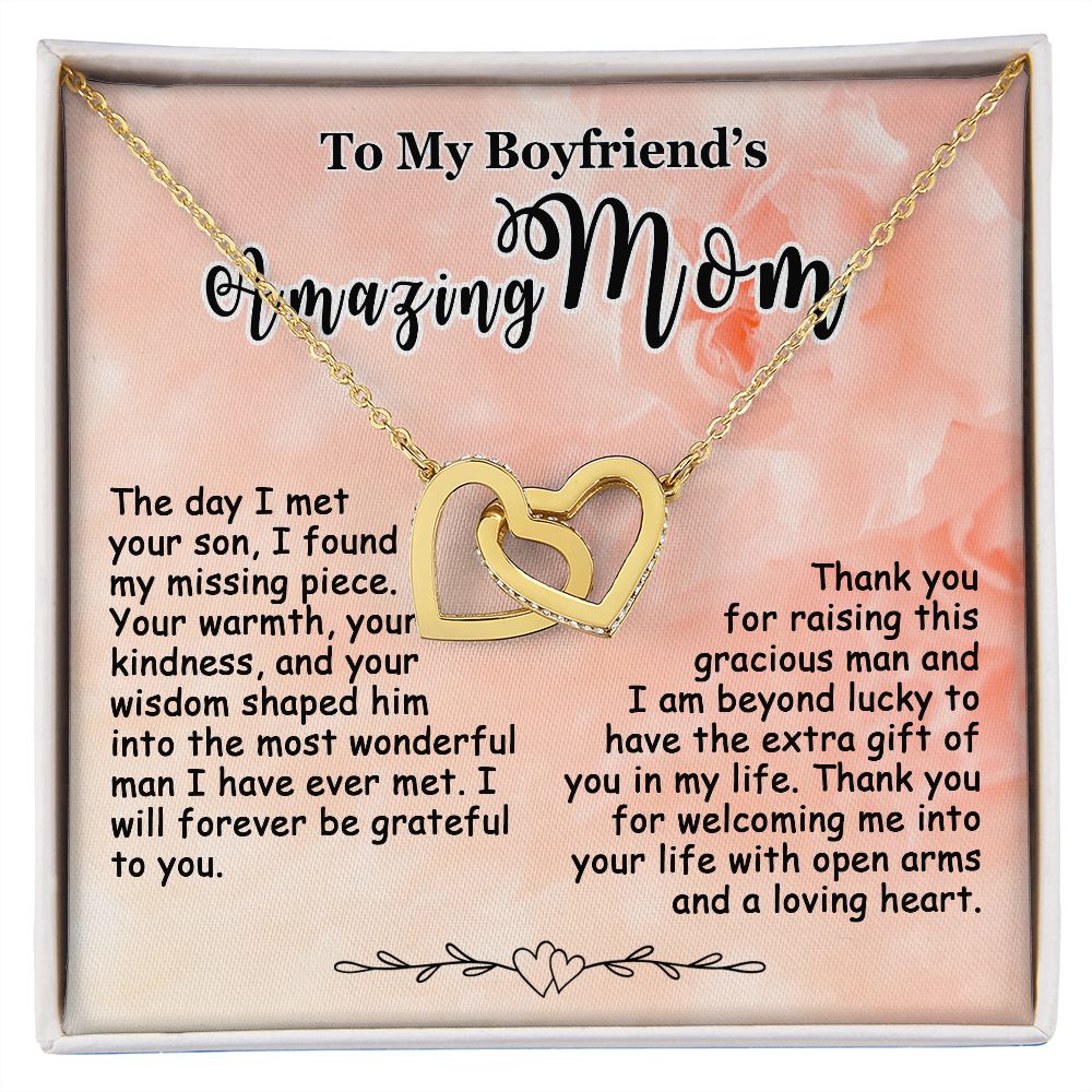 Gifts for Boyfriend's Mom, To My Boyfriends Mom Necklace Gifts, Mother's Day Gift Birthday Christmas Ideas For BF's Mom, Interlocking Heart Pendants #e265