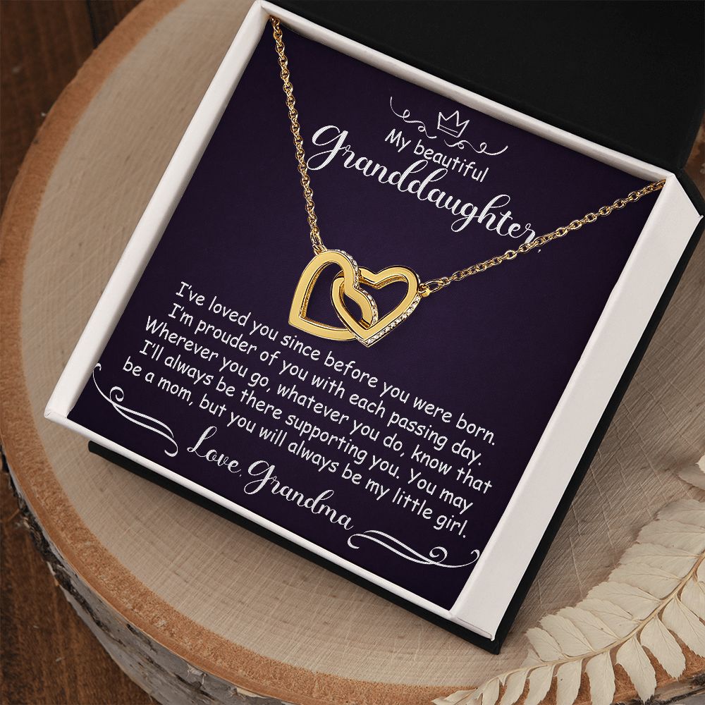 To My Granddaughter - I've loved you since before you were born - Interlocking Heart Necklace #e65