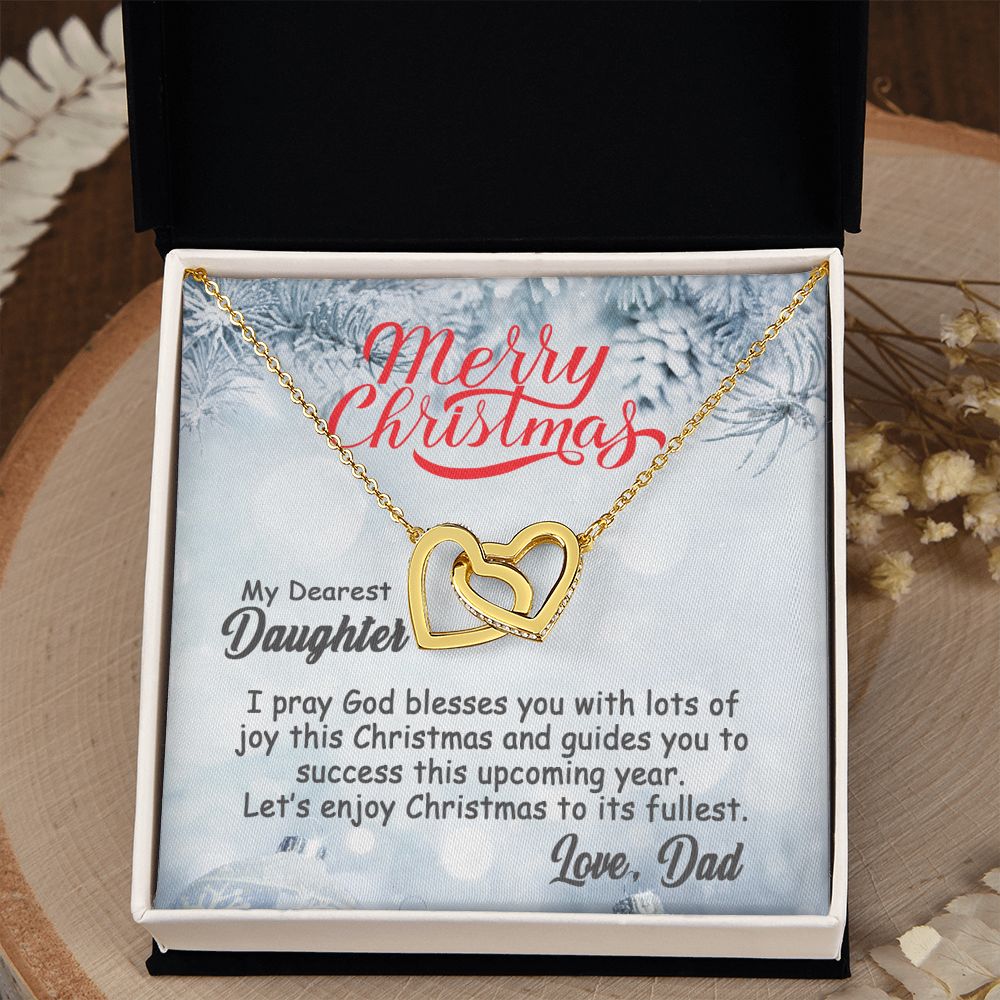 Personalized To My Daughter Interlocking Hearts Necklace From Dad - Merry Christmas #e194