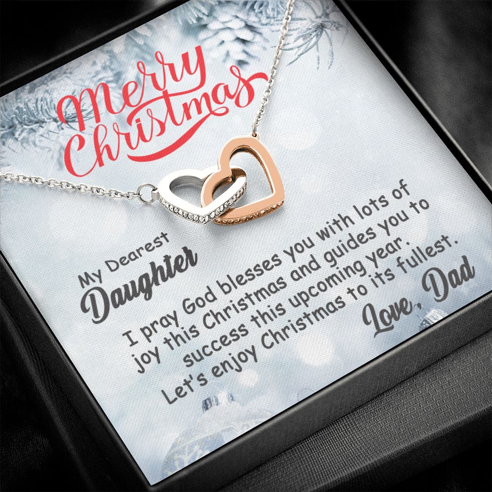 Personalized To My Daughter Interlocking Hearts Necklace From Dad - Merry Christmas #e194