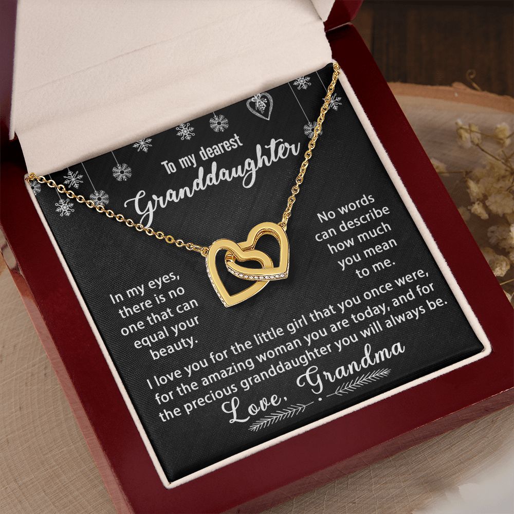 To My Granddaughter Necklace Gift - In my eyes -Interlocking Hearts #e167