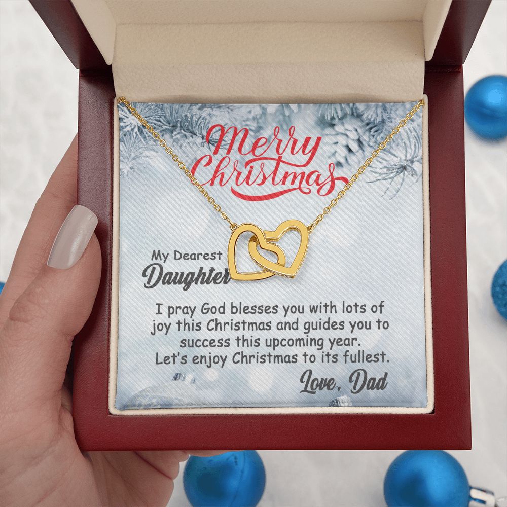 Personalized To My Daughter Interlocking Hearts Necklace From Dad - Merry Christmas #e194