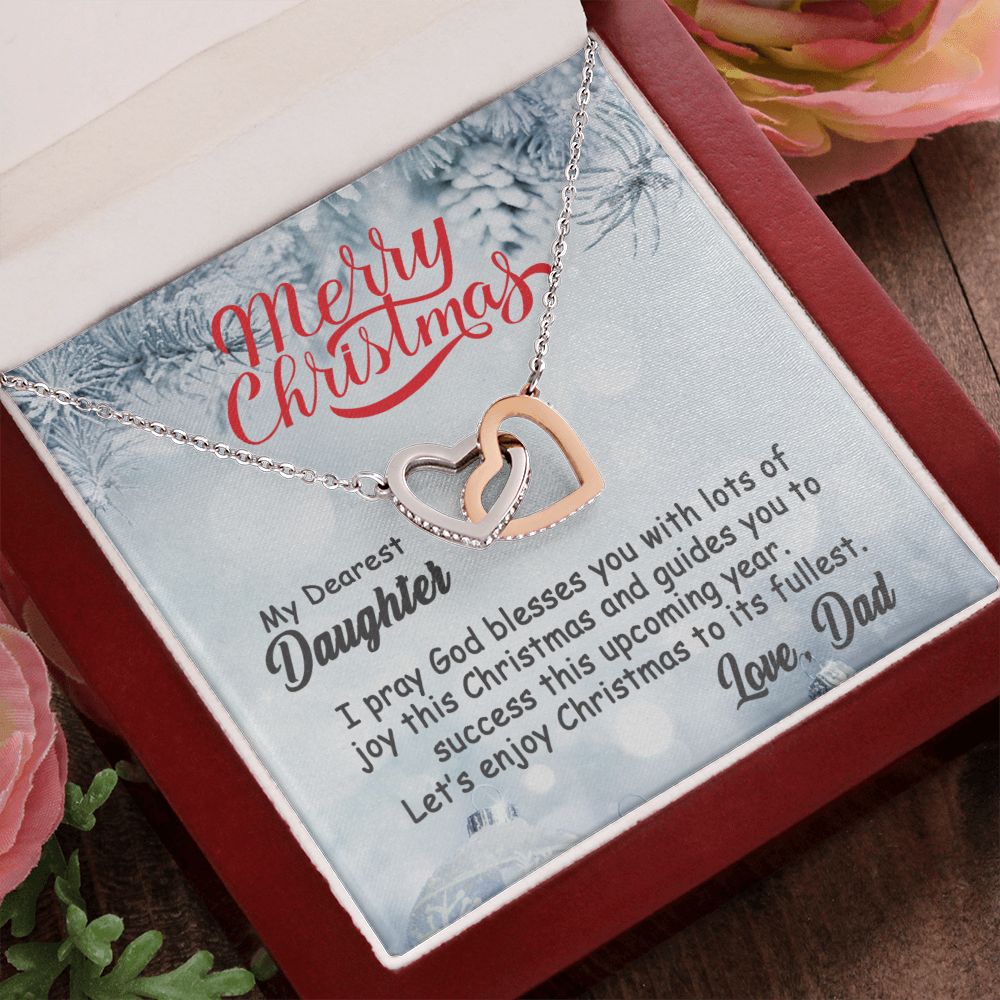 Personalized To My Daughter Interlocking Hearts Necklace From Dad - Merry Christmas #e194