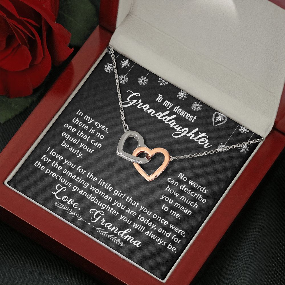 To My Granddaughter Necklace Gift - In my eyes -Interlocking Hearts #e167