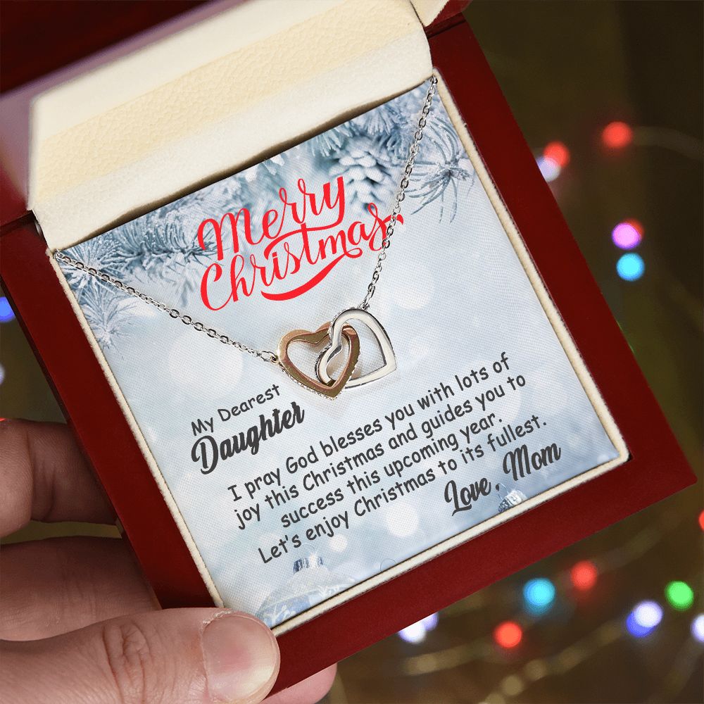 Personalized To My Daughter Interlocking Hearts Necklace From Mom- Merry Christmas #e195