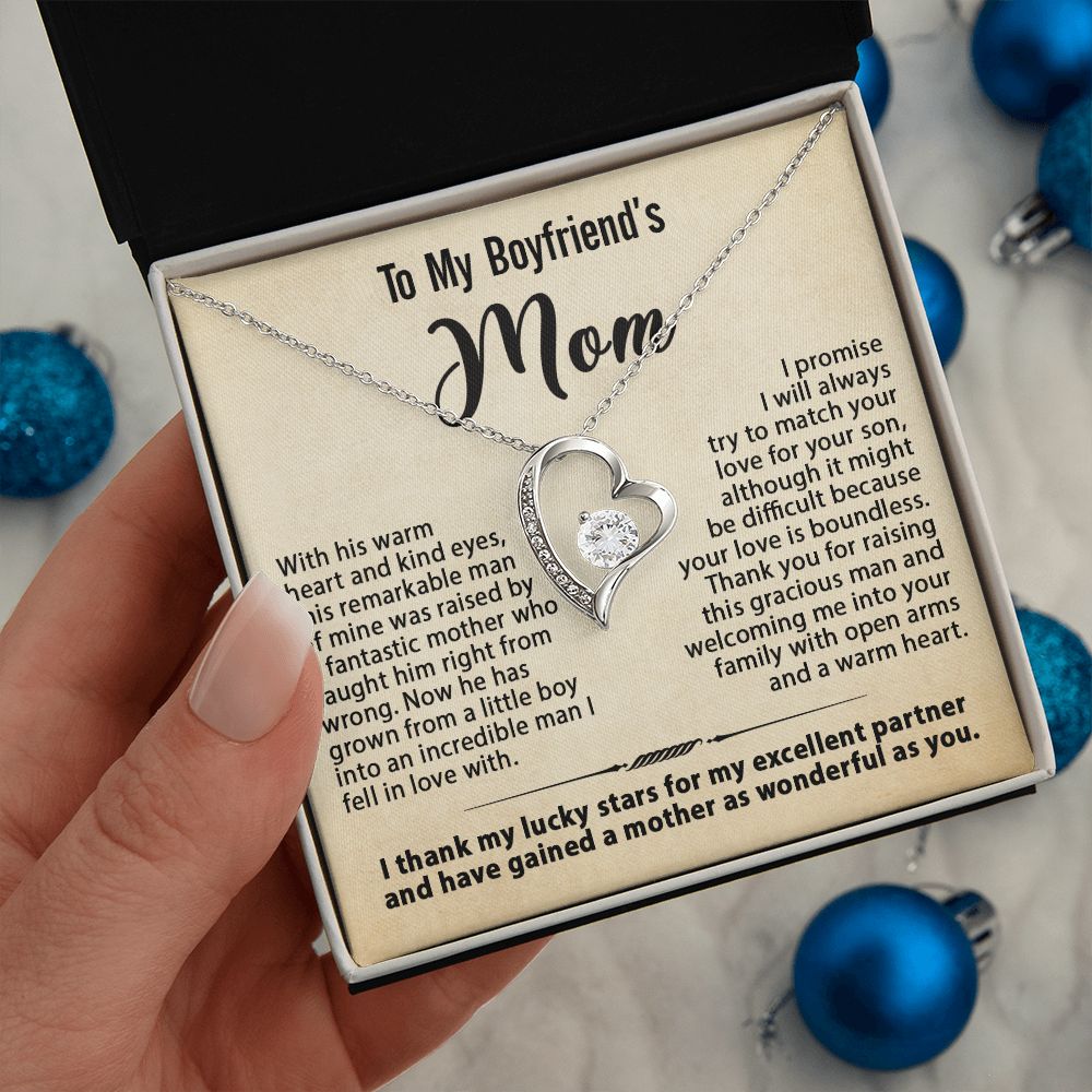 To My Boyfriend's Mom Necklace, Gift for Boyfriend's Mom, Mother's Day Birthday Ideas, Message Card Jewelry Present For BF's Mother #e259